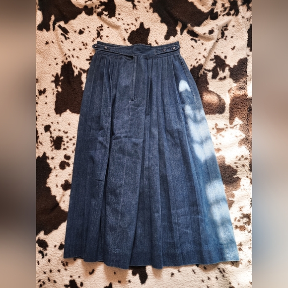 Vintage Dresses & Skirts - Vintage Blue Pleated Maxi Skirt - Denim A-Line